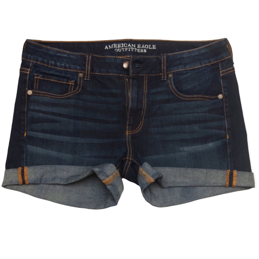 Womens American Eagle Super Stretch Jean Midi Shorts Size 12 32" Waist Dark Wash